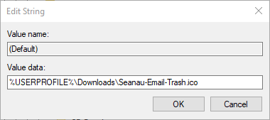 El icono de la papelera de reciclaje personalizada de Windows 10 de la ventana Editar cadena no se actualiza