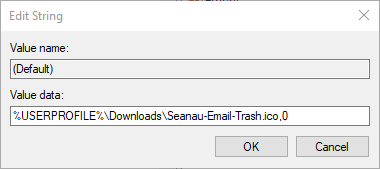 Un icono de papelera de reciclaje personalizado de Windows 10 de cadena editada no se actualiza