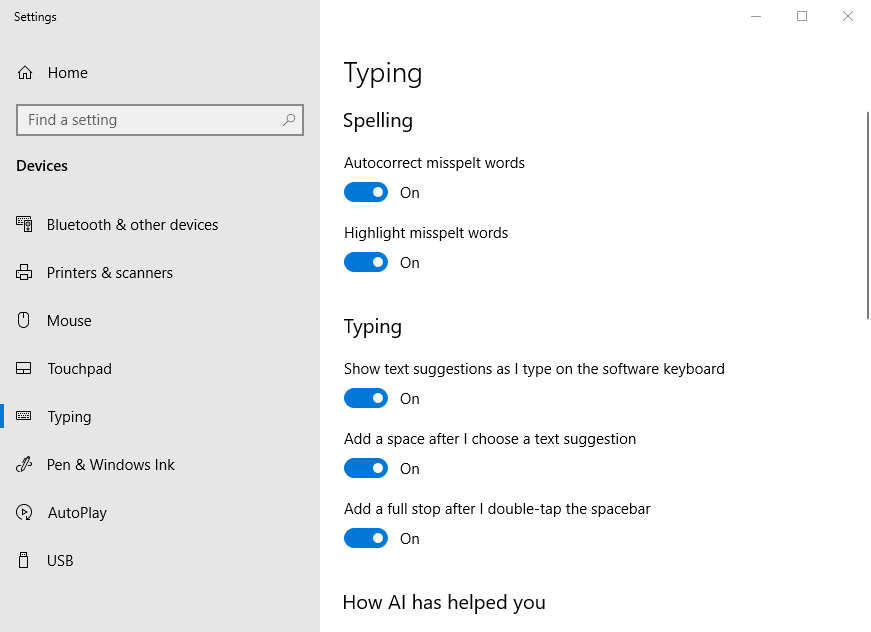Configuración de escritura idioma características de escritura deshabilitar notificación windows 10