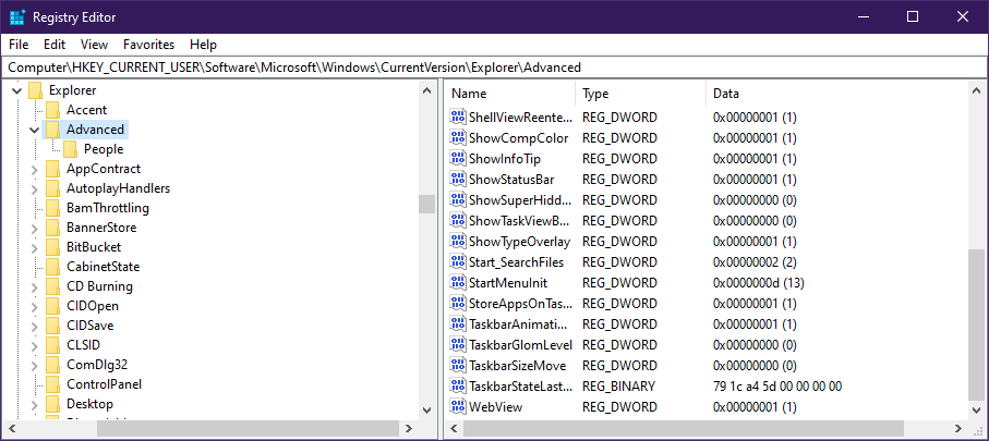 ejecutar el comando no guardar el historial de Windows 10 DWORD