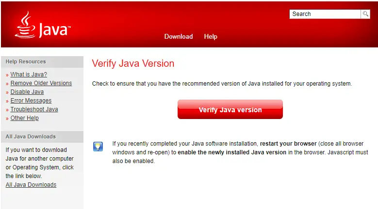 Botón Verificar versión de Java STACK OVERFLOW LINE 20