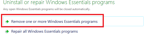 eliminar programas de Windows Essentials