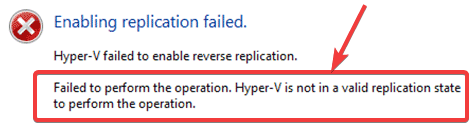 no está en un estado de replicación válido para realizar la operación: errores de replicación de Hyper-V