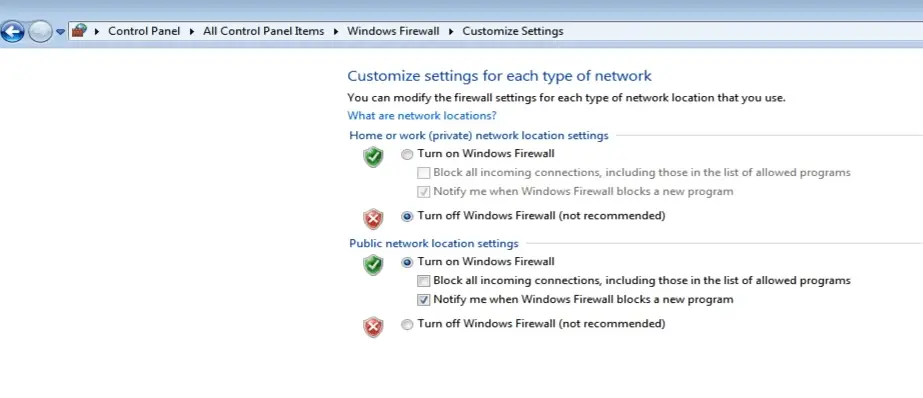 Activar la configuración de Firewall de Windows no puede compartir el error de impresora 0x00006d9