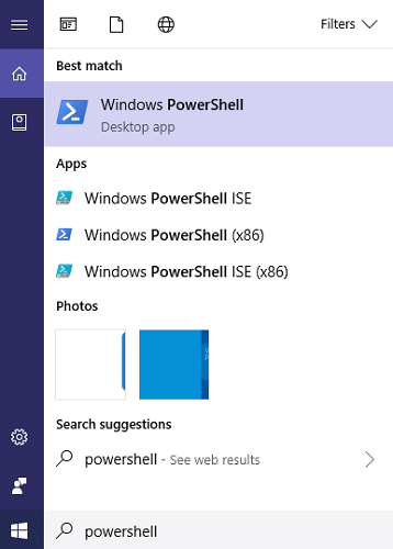 toque el resultado de Windows PowerShell
