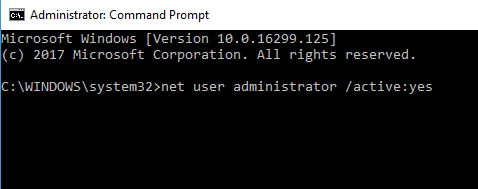 Habilitar cuenta de administrador Windows 10 sin derechos de administrador