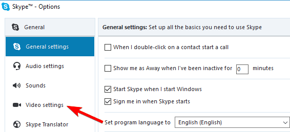 Configuración de video de las opciones de Skype