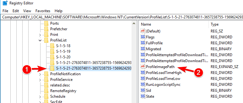 profileImagepath registro Perfil de usuario dañado no se puede cargar