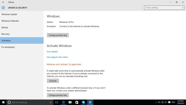 La clave de producto de Windows 10 no funciona