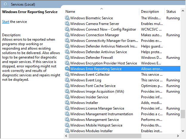 Servicio de informe de errores de Windows - WerFault.exe Windows 10