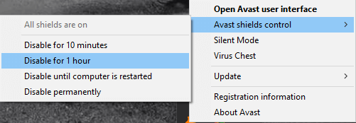 Avast shield controla cómo corregir el error 1713 de Windows 10
