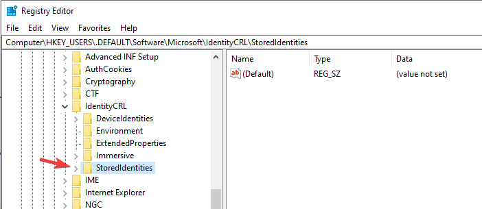 editor de registro de identidades almacenadas su PC está fuera de línea windows 8