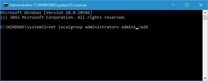 administradores de red localgroup admin1 /add