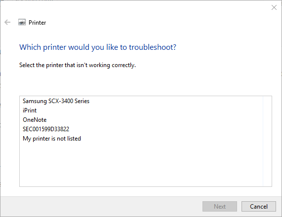 Solucionador de problemas de la impresora mensaje de error de impresión de Windows 10