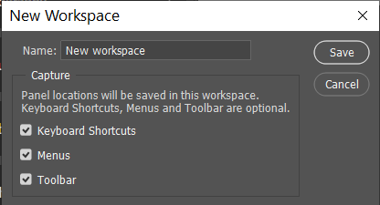 crear un nuevo espacio de trabajo para la barra de herramientas que no se muestra en Photoshop