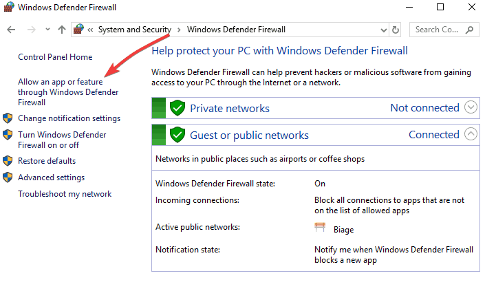 VPN bloqueada por el cortafuegos de Windows
