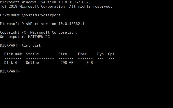 El comando List disk no pudo formatear la partición seleccionada (Error 0x8004242d)