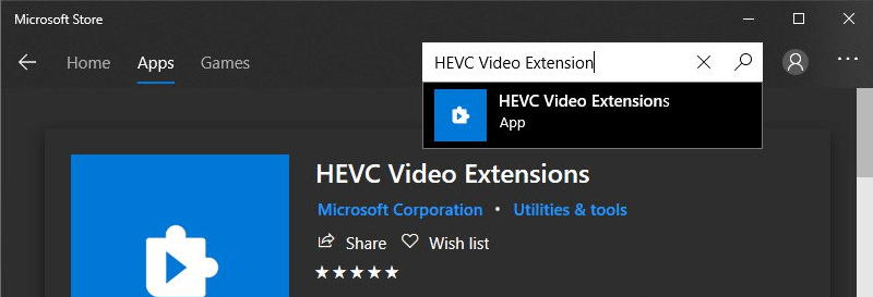 descargar error de extensión de video HEVC 0xC00DB3B2
