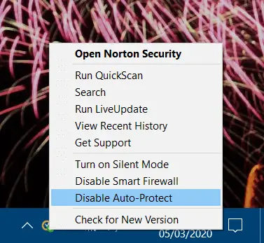 Menú contextual para Norton Security Fix Windows Update Error 0x8024401f