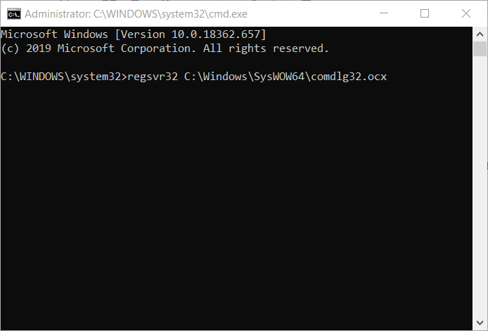 Comando regsver32 para el error de Windows de 64 bits comdlg32.ocx windows 10