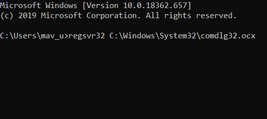 Comando regsver32 para el error de Windows de 32 bits comdlg32.ocx windows 10