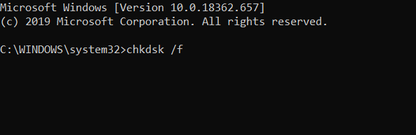 Comando chkdsk /f Error de aplicación 0xe0434352 en Windows