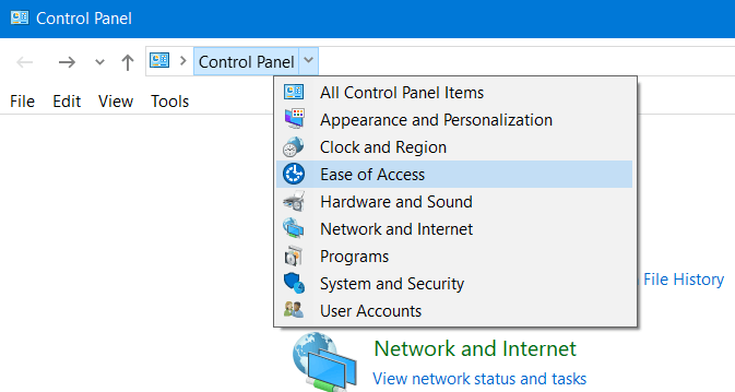 Menú del Panel de control Código de error 0x81000019 en Windows 10