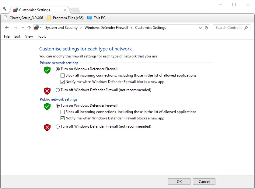 Desactivar las opciones de Firewall de Windows Defender Error de actualización de Windows 8020002e