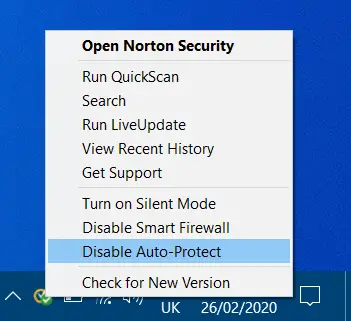 Deshabilitar la opción de protección automática Error de actualización de Windows 8020002e