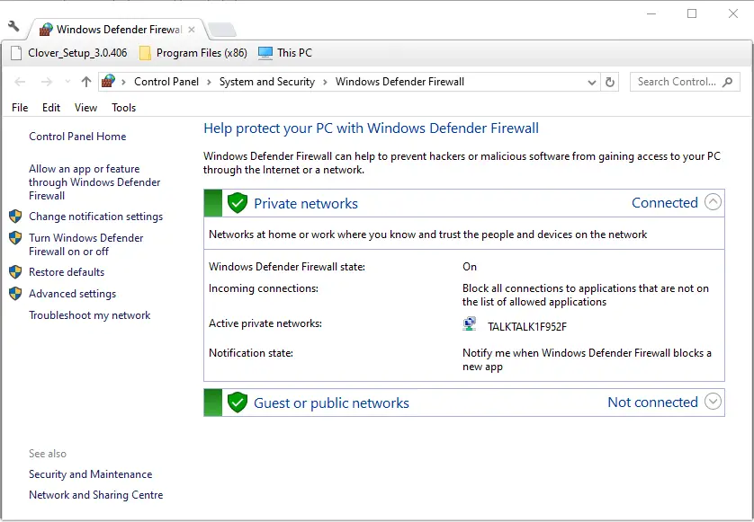 Subprograma de Firewall de Windows Defender Error de actualización de Windows 8020002e