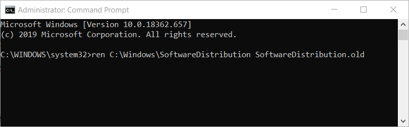 El comando de cambio de nombre Error de actualización de Windows 0xc1900130