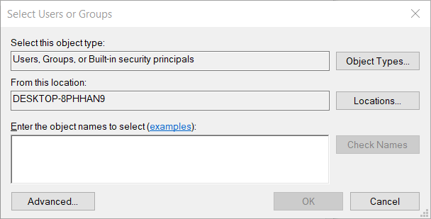 Seleccione la ventana Usuarios o Grupos Error 0x80071771 en Windows 10