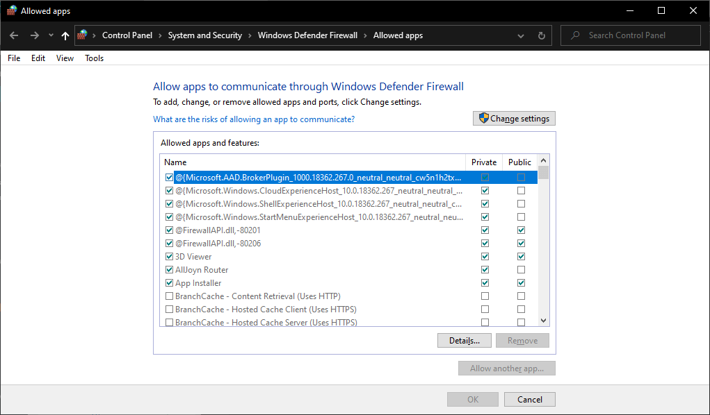 Configuración permitida de la aplicación de firewall El nombre del dispositivo local ya está en uso Windows 10