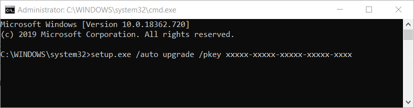 Comando setup.exe Error de activación de Windows 10 0xc03f6506