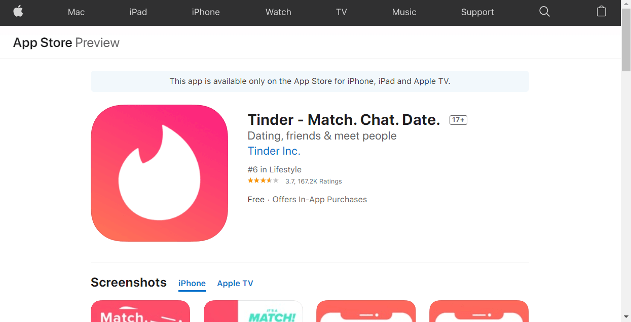 Tinder App Store página Tinder error 5000
