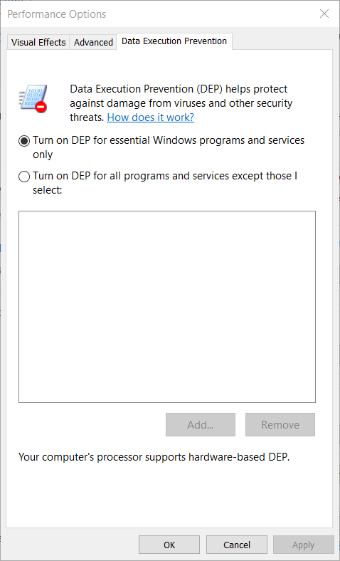 La ventana de Opciones de rendimiento musicbee no abre Windows 10