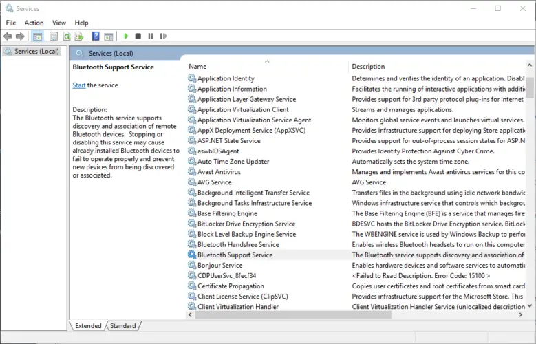 El servicio de soporte de Bluetooth detuvo Windows 7