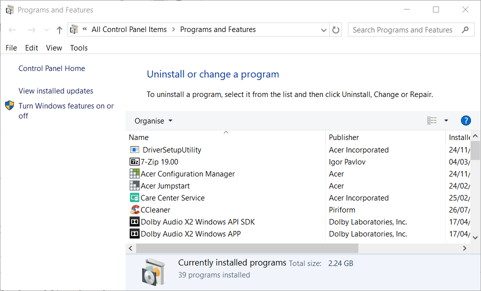 La ventana de desinstalación de Windows 10 para compartir archivos no funciona