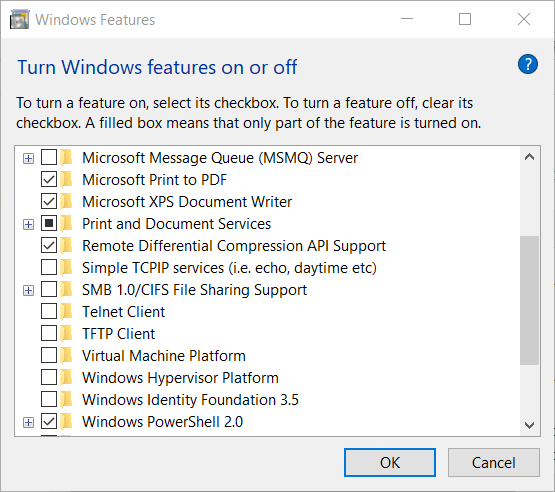 La ventana de características de Windows no funciona para compartir archivos en Windows 10