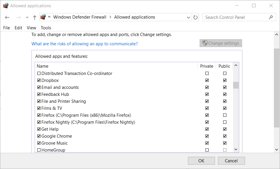 Las opciones de aplicaciones permitidas no funcionan para compartir archivos en Windows 10