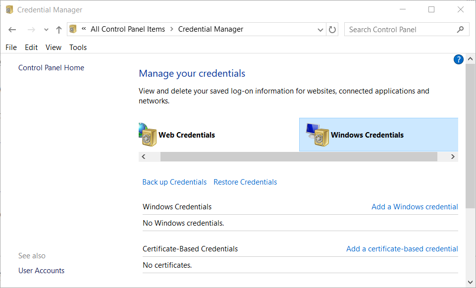 Las opciones de Credenciales de Windows no funcionan para compartir archivos en Windows 10