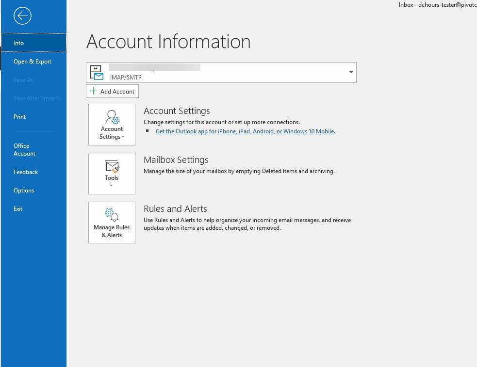 Configuración de la cuenta de Outlook No se puede eliminar una carpeta de correo electrónico en Outlook