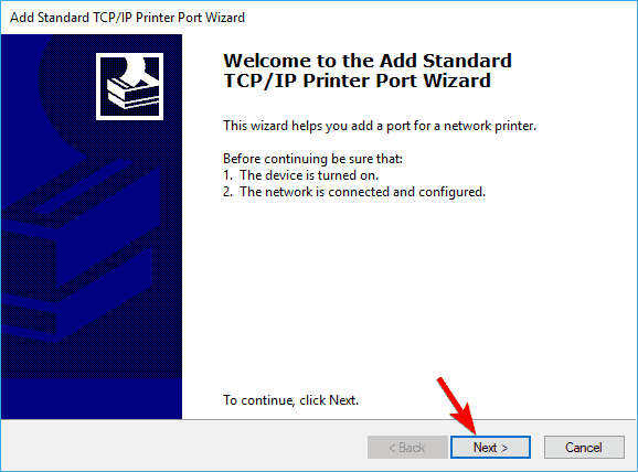 agregar asistente de puerto tcp/ip estándar