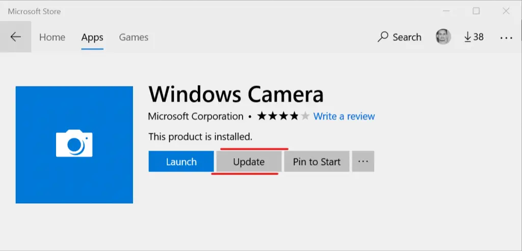 Problemas con la actualización de la aplicación de cámara de Windows Camera App