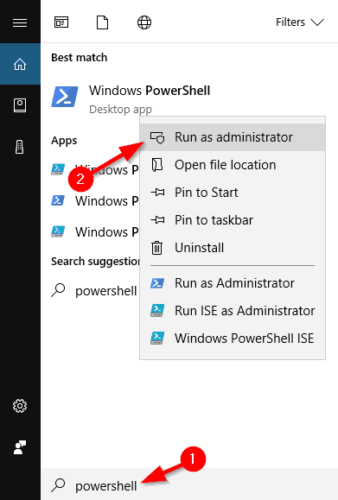 Las aplicaciones powershell de Windows 10 no se inician