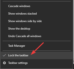 bloquear los elementos de la barra de tareas anclados a la barra de tareas desaparecer windows 10