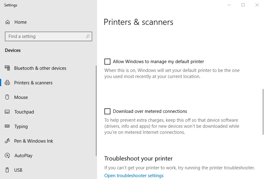  Permitir que Windows administre mi opción de impresora predeterminada. La dirección de la función de propiedades de la impresora provocó un error de falla de protección.