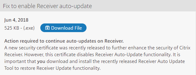 Actualización automática de Citrix: se produjo un error fatal en Citrix Receiver Windows 10