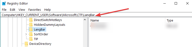 ocultar barra de idioma registro windows 10