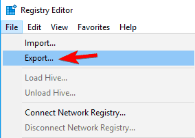 registro de exportación de archivos deshabilitar la clave de Windows
